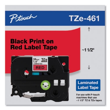 Picture of Tze Standard Adhesive Laminated Labeling Tape, 1.4" X 26.2 Ft, Black On Red
