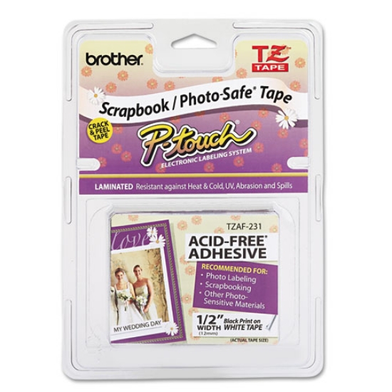 Picture of Tz Photo-Safe Tape Cartridge For P-Touch Labelers, 0.47" X 26.2 Ft, Black On White