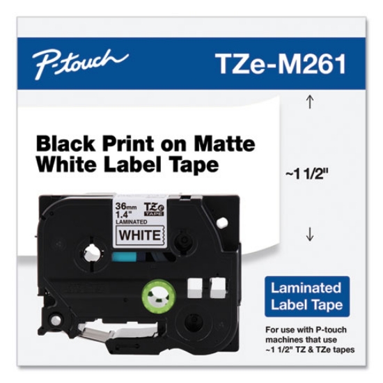Picture of Tze Standard Adhesive Laminated Labeling Tape, 1.4" X 26.2 Ft, Black On Matte White