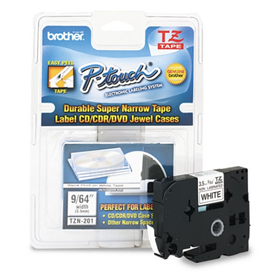 Picture of Tz Super-Narrow Non-Laminated Tape For P-Touch Labeler, 0.13" X 26.2 Ft, Black On White