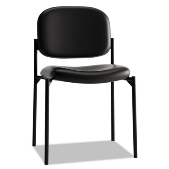Picture of VL606 Stacking Guest Chair without Arms, Bonded Leather Upholstery, 21.25" x 21" x 32.75", Black Seat, Black Back, Black Base