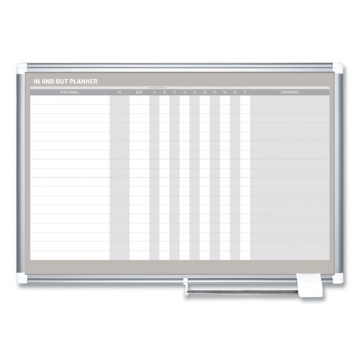 Picture of in-out magnetic dry erase board, 36 x 24, white surface, silver aluminum frame