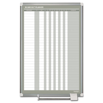 Picture of in-out magnetic dry erase board, 24 x 36, white surface, silver aluminum frame