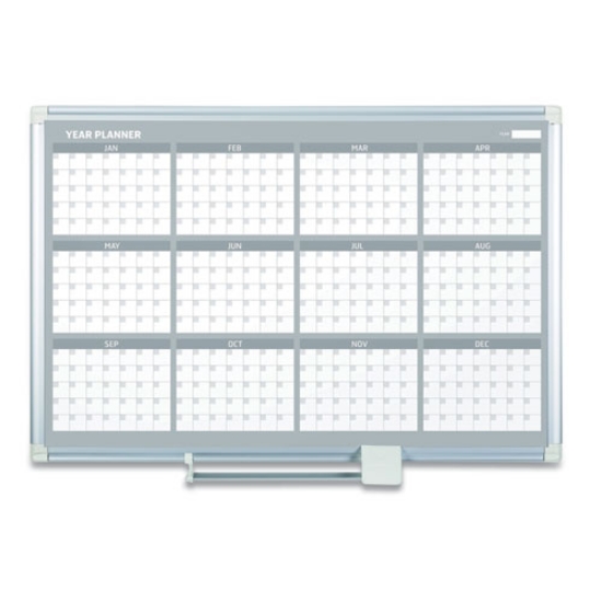 Picture of Magnetic Dry Erase Calendar Board, 12-Month, 48 x 36, White Surface, Silver Aluminum Frame