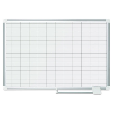 Picture of gridded magnetic steel dry erase planning board, 1 x 2 grid, 36 x 24, white surface, silver aluminum frame