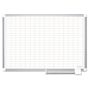 Picture of gridded magnetic steel dry erase planning board, 1 x 2 grid, 48 x 36, white surface, silver aluminum frame