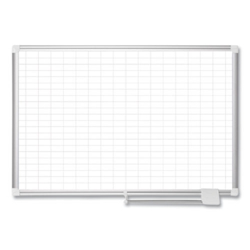 Picture of Gridded Magnetic Steel Dry Erase Planning Board, 1 x 2 Grid, 72 x 48, White Surface, Silver Aluminum Frame