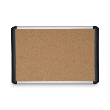 Picture of tech cork board, 48 x 36, tan surface, silver/black aluminum frame