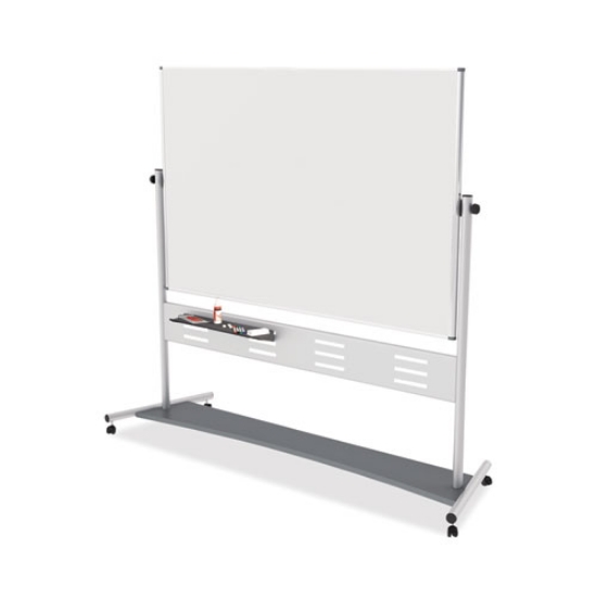 Picture of revolver easel, 70.8 x 47.2, 80" tall easel, horizontal orientation, white surface, silver aluminum frame