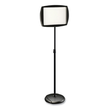 Picture of floor stand sign holder, rectangle, 15 x 11, 66" high, white surface, black steel frame