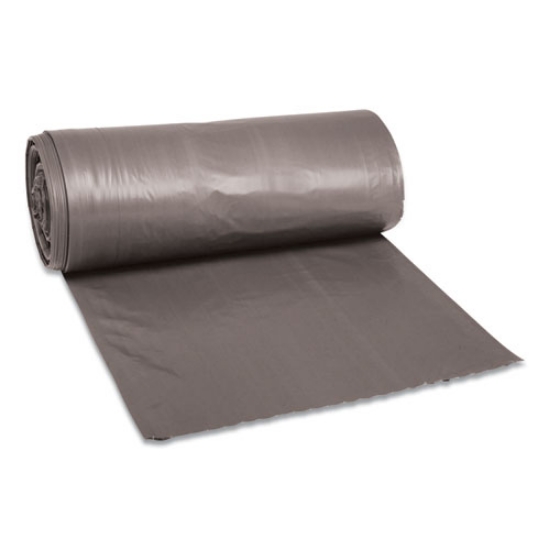 Picture of low-density waste can liners, 33 gal, 1.1 mil, 33" x 39", gray, 25 bags/roll, 4 rolls/carton