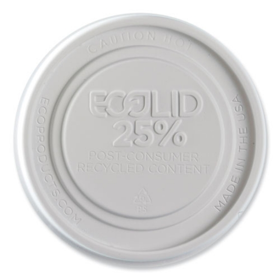Picture of evolution world ecolid 25% recycled food container lid, fits 12 to 32 oz containers, white, plastic, 500/carton
