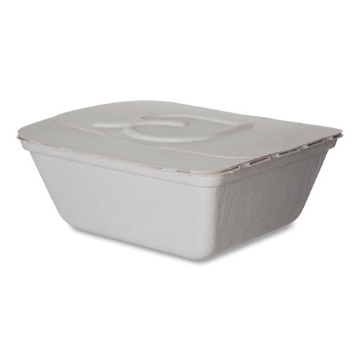 Picture of Vanguard Folia Renewable and Compostable Take-Out Container, 3 Compartments, 35 oz, 5.8 x 6.9 x 2.5, White, Sugarcane, 300/CT