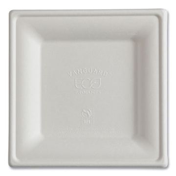 Picture of Vanguard Renewable and Compostable Sugarcane Plates, 6 x 6, White, 500/Carton