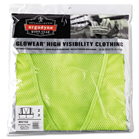Picture of GloWear 8210Z Class 2 Economy Vest, Polyester Mesh, Zipper Closure, 2X-Large to 3X-Large, Lime