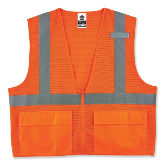 Picture of GloWear 8220Z Class 2 Standard Mesh Zipper Vest, Polyester, 2X-Large/3X-Large, Orange, Ships in 1-3 Business Days