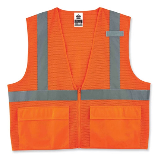 Picture of GloWear 8220Z Class 2 Standard Mesh Zipper Vest, Polyester, 4X-Large/5X-Large, Orange, Ships in 1-3 Business Days