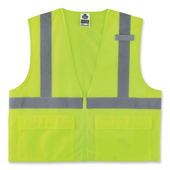 Picture of GloWear 8220Z Class 2 Standard Mesh Zipper Vest, Polyester, Small/Medium, Lime, Ships in 1-3 Business Days