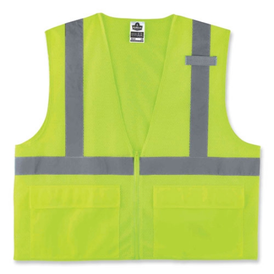 Picture of GloWear 8220Z Class 2 Standard Mesh Zipper Vest, Polyester, 4X-Large/5X-Large, Lime, Ships in 1-3 Business Days