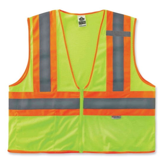 Picture of GloWear 8230Z Class 2 Two-Tone Mesh Zipper Vest, Polyester, Small/Medium, Lime, Ships in 1-3 Business Days