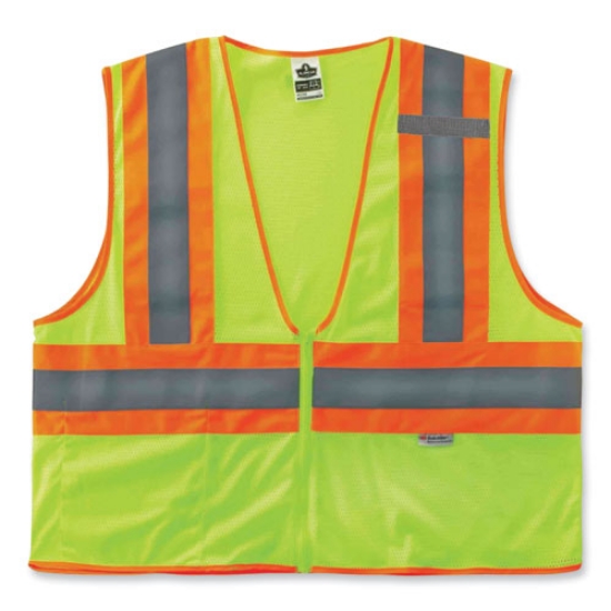 Picture of GloWear 8230Z Class 2 Two-Tone Mesh Zipper Vest, Polyester, 2X-Large/3X-Large, Lime, Ships in 1-3 Business Days