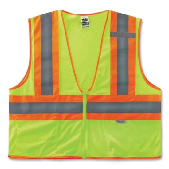 Picture of GloWear 8230Z Class 2 Two-Tone Mesh Zipper Vest, Polyester, 4X-Large/5X-Large, Lime, Ships in 1-3 Business Days