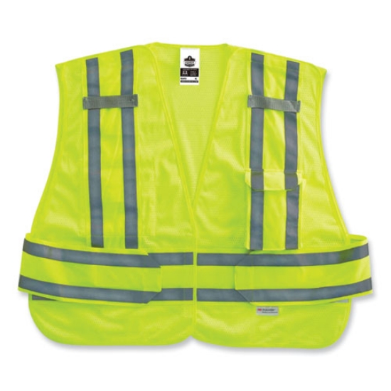 Picture of GloWear 8244PSV Class 2 Expandable Public Safety Hook and Loop Vest, Polyester, Med/Large, Lime, Ships in 1-3 Business Days