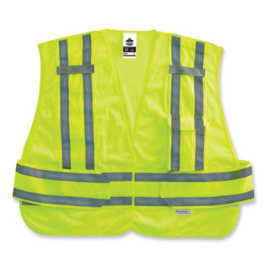 Picture of GloWear 8244PSV Class 2 Expandable Public Safety Hook and Loop Vest, Polyester, X-Large/2XL, Lime, Ships in 1-3 Business Days