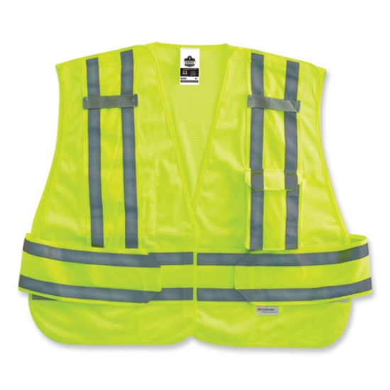 Picture of GloWear 8244PSV Class 2 Expandable Public Safety Hook and Loop Vest, Polyester, 3XL Plus, Lime, Ships in 1-3 Business Days