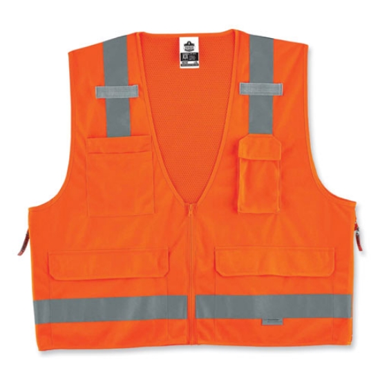 Picture of GloWear 8250Z Class 2 Surveyors Zipper Vest, Polyester, 2X-Large/3X-Large, Orange, Ships in 1-3 Business Days