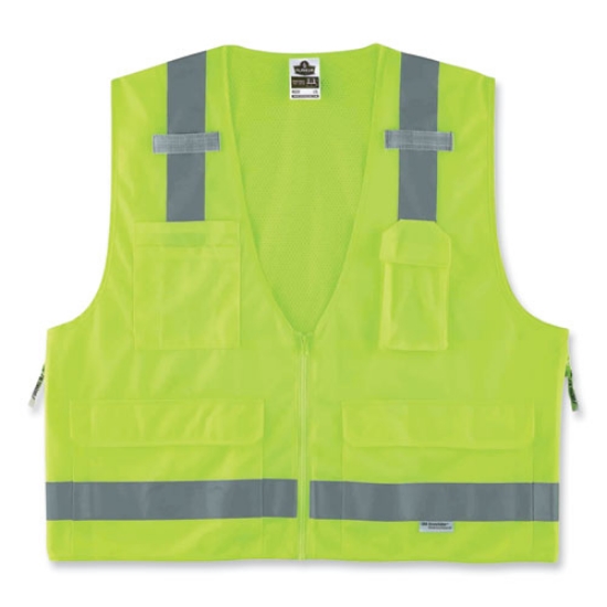 Picture of GloWear 8250Z Class 2 Surveyors Zipper Vest, Polyester, Small/Medium, Lime, Ships in 1-3 Business Days