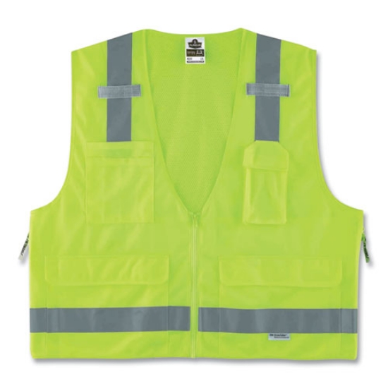 Picture of GloWear 8250Z Class 2 Surveyors Zipper Vest, Polyester, 4X-Large/5X-Large, Lime, Ships in 1-3 Business Days