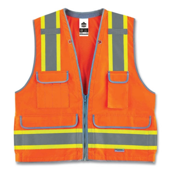 Picture of GloWear 8254HDZ Class 2 Heavy-Duty Surveyors Zipper Vest, Polyester, 2X-Large/3X-Large, Orange, Ships in 1-3 Business Days