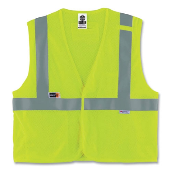 Picture of GloWear 8260FRHL Class 2 FR Safety Hook and Loop Vest, Modacrylic/Kevlar, 4X-Large/5X-Large, Lime, Ships in 1-3 Business Days