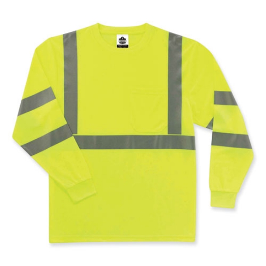 Picture of GloWear 8391 Class 3 Hi-Vis Long Sleeve Shirt, Polyester, Lime, X-Large, Ships in 1-3 Business Days