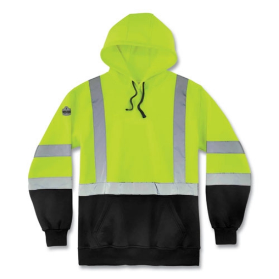 Picture of GloWear 8373 Hi-Vis Class 3 Hooded with Sweatshirt Black Bottom, Polar Fleece, Lime, Medium, Ships in 1-3 Business Days