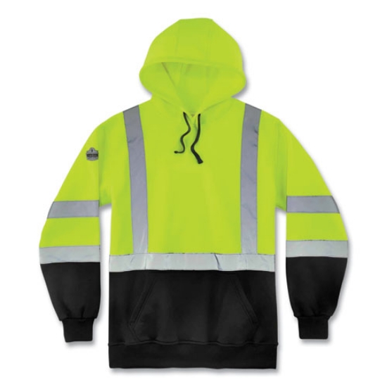 Picture of GloWear 8373 Hi-Vis Class 3 Hooded with Sweatshirt Black Bottom, Polar Fleece, Lime, Medium, Ships in 1-3 Business Days
