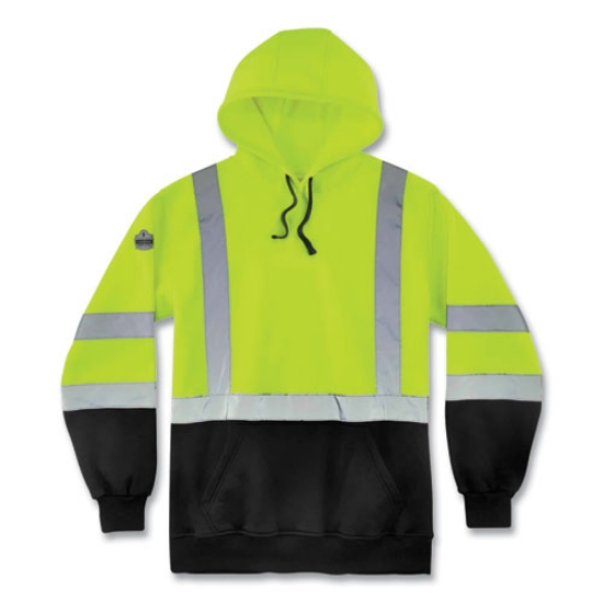 Picture of GloWear 8373 Hi-Vis Class 3 Hooded with Sweatshirt Black Bottom, Polar Fleece, Lime, Medium, Ships in 1-3 Business Days