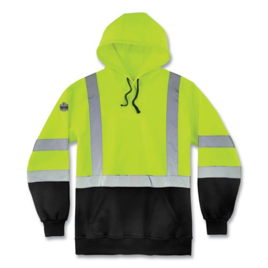 Picture of GloWear 8373 Hi-Vis Class 3 Hooded with Sweatshirt Black Bottom, Polar Fleece, Lime, Medium, Ships in 1-3 Business Days