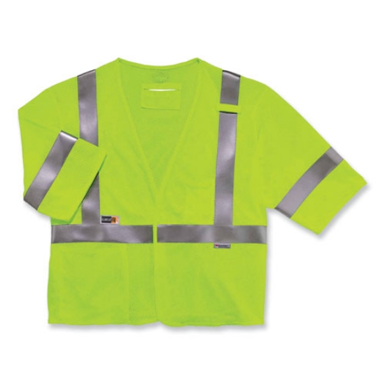 Picture of GloWear 8356FRHL Class 3 FR Hook and Loop Safety Vest with Sleeves, Modacrylic, Small/Med, Lime, Ships in 1-3 Business Days