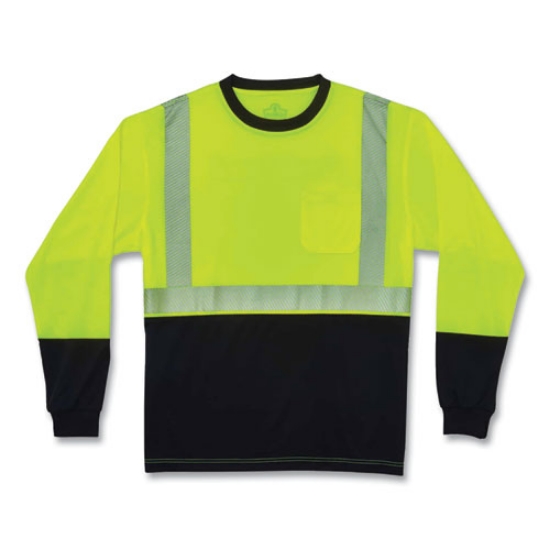 Picture of GloWear 8281BK Class 2 Long Sleeve Shirt with Black Bottom, Polyester, X-Large, Lime, Ships in 1-3 Business Days
