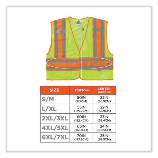 Picture of GloWear 8245PSV Class 2 Public Safety Vest, Polyester, 6X-Large/7X-Large, Lime, Ships in 1-3 Business Days