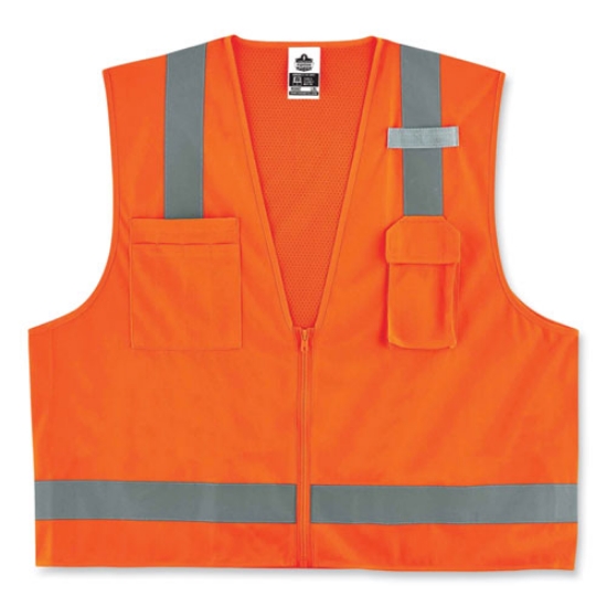 Picture of GloWear 8249Z Class 2 Economy Surveyors Zipper Vest, Polyester, X-Small, Orange, Ships in 1-3 Business Days