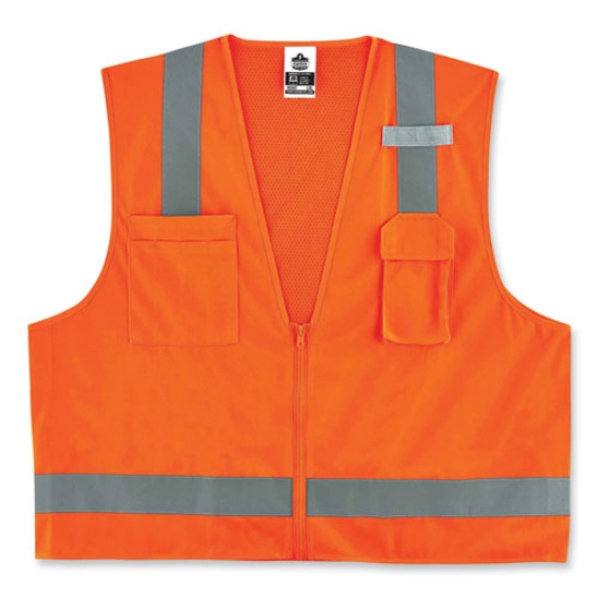 Picture of GloWear 8249Z Class 2 Economy Surveyors Zipper Vest, Polyester, Small/Medium, Orange, Ships in 1-3 Business Days