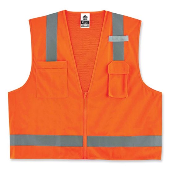Picture of GloWear 8249Z Class 2 Economy Surveyors Zipper Vest, Polyester, 2X-Large/3X-Large, Orange, Ships in 1-3 Business Days