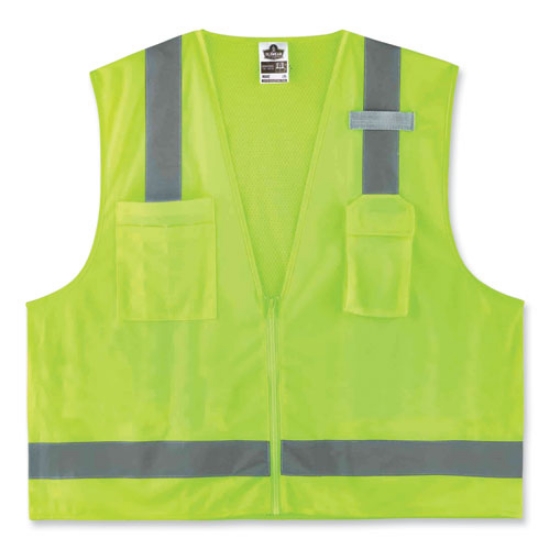 Picture of GloWear 8249Z Class 2 Economy Surveyors Zipper Vest, Polyester, 2X-Large/3X-Large, Lime, Ships in 1-3 Business Days