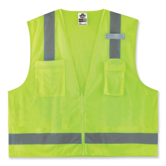 Picture of GloWear 8249Z Class 2 Economy Surveyors Zipper Vest, Polyester, 4X-Large/5X-Large, Lime, Ships in 1-3 Business Days