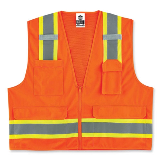 Picture of GloWear 8248Z Class 2 Two-Tone Surveyors Zipper Vest, Polyester, Small/Medium, Orange, Ships in 1-3 Business Days