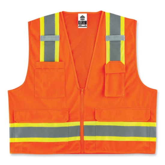Picture of GloWear 8248Z Class 2 Two-Tone Surveyors Zipper Vest, Polyester, Large/X-Large, Orange, Ships in 1-3 Business Days