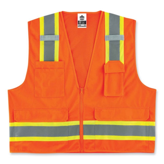 Picture of GloWear 8248Z Class 2 Two-Tone Surveyors Zipper Vest, Polyester, 4X-Large/5X-Large, Orange, Ships in 1-3 Business Days